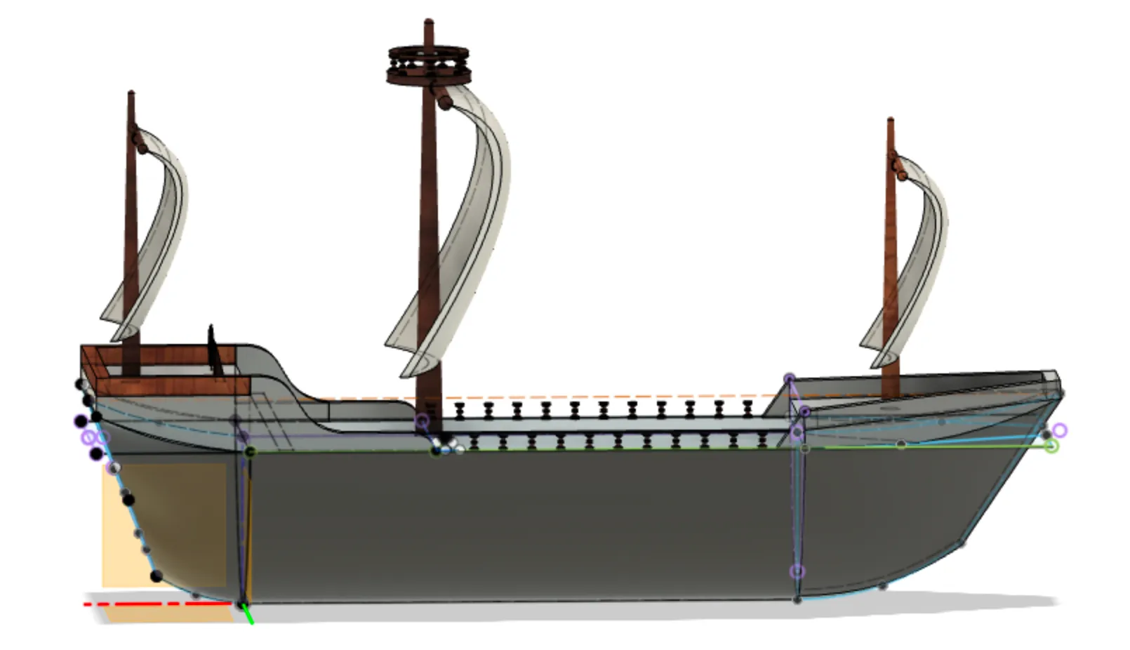 Ship with masts and sails