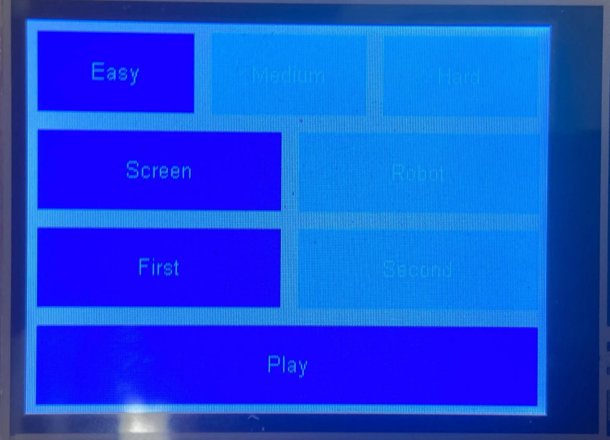 Settings displayed on TFT screen